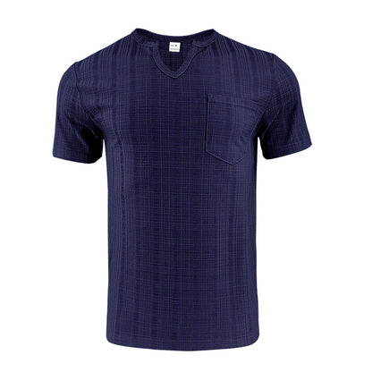Breathable Men's Artificial Linen Bamboo V-neck Short Sleeve Shirt
