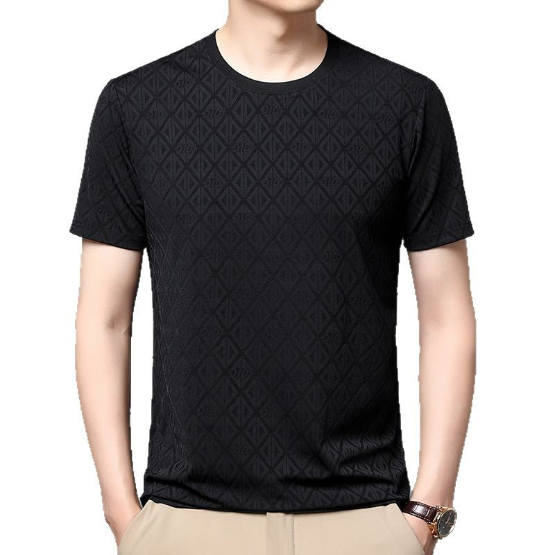 Men's Round Neck Jacquard Short Sleeve - Cool & Antibacterial