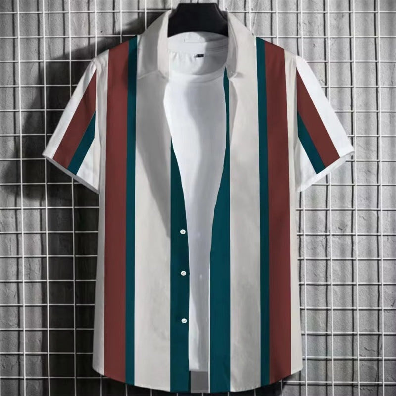 3D Printing Short Sleeve - Color Simple Striped Men's Shirt