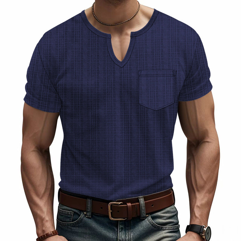 Breathable Men's Artificial Linen Bamboo V-neck Short Sleeve Shirt