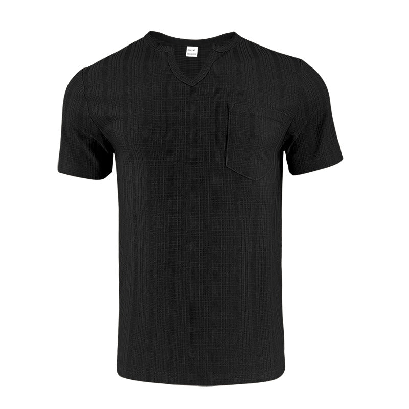 Breathable Men's Artificial Linen Bamboo V-neck Short Sleeve Shirt