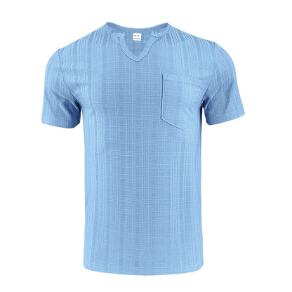 Breathable Men's Artificial Linen Bamboo V-neck Short Sleeve Shirt