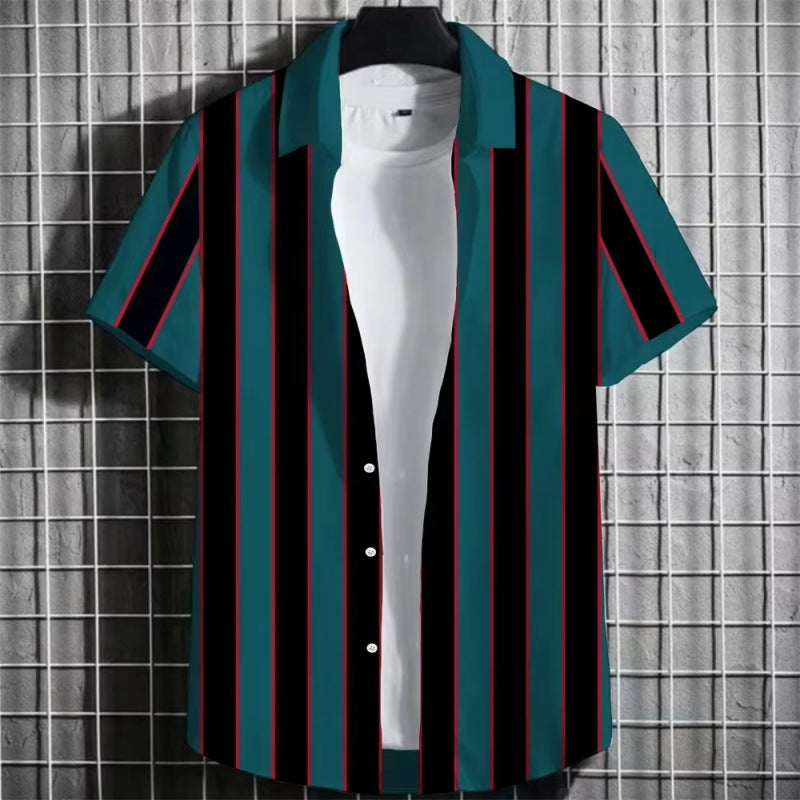 3D Printing Short Sleeve - Color Simple Striped Men's Shirt