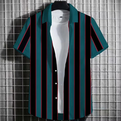 3D Printing Short Sleeve - Color Simple Striped Men's Shirt