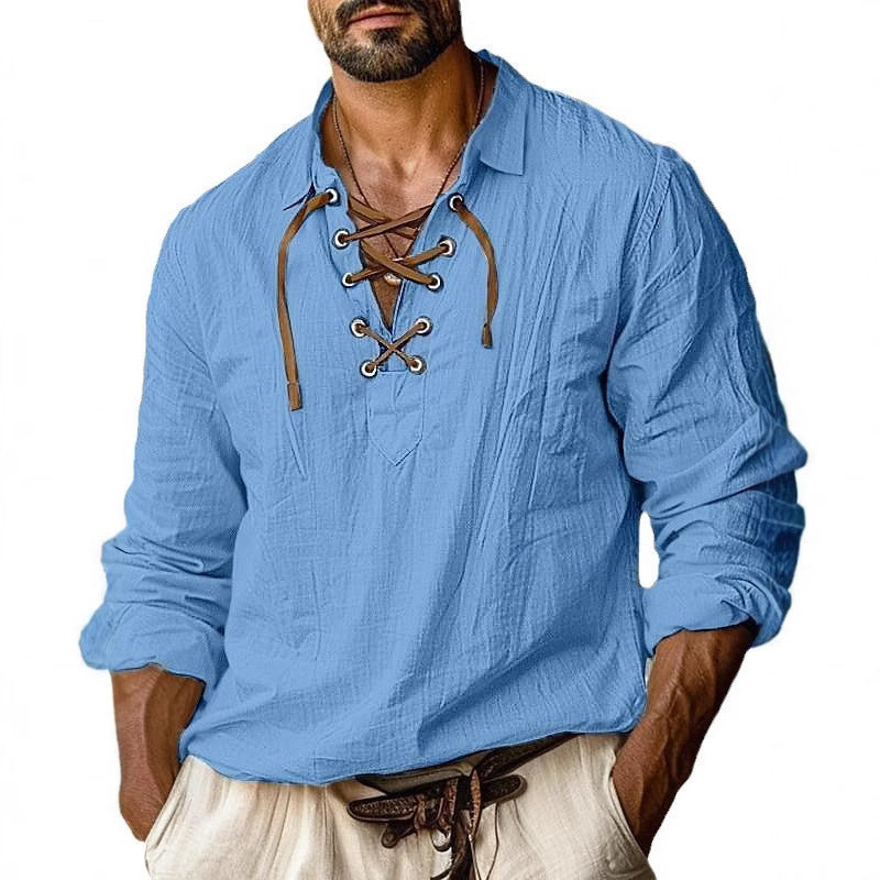 Plus Size Men's Lapels Lace Shirt - Solid Linen