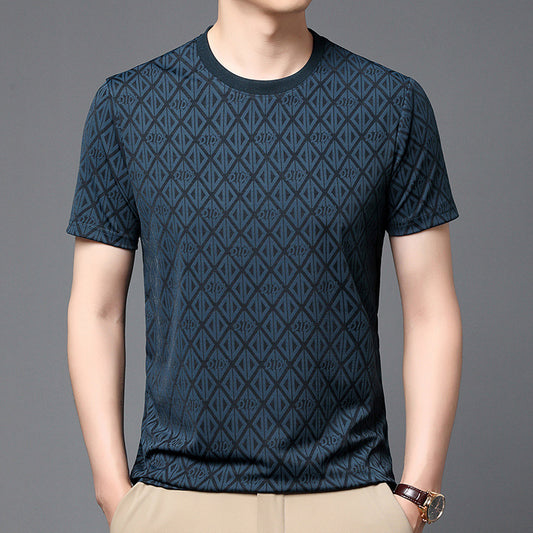 Men's Round Neck Jacquard Short Sleeve - Cool & Antibacterial