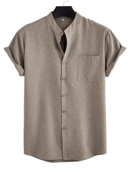 Solid Color Casual Shirt With Pocket - Trendy Men's Fashion