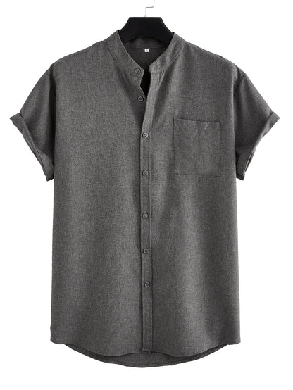 Solid Color Casual Shirt With Pocket - Trendy Men's Fashion