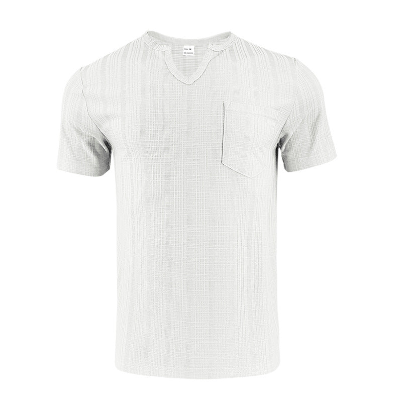 Breathable Men's Artificial Linen Bamboo V-neck Short Sleeve Shirt