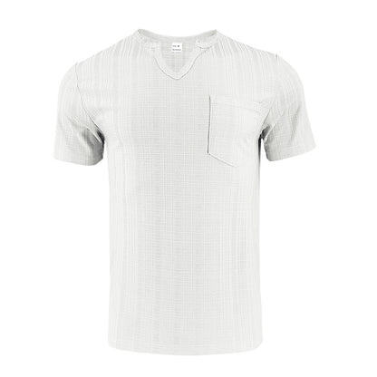 Breathable Men's Artificial Linen Bamboo V-neck Short Sleeve Shirt