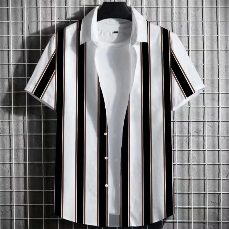 3D Printing Short Sleeve - Color Simple Striped Men's Shirt