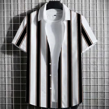 3D Printing Short Sleeve - Color Simple Striped Men's Shirt