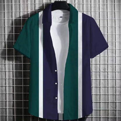3D Printing Short Sleeve - Color Simple Striped Men's Shirt