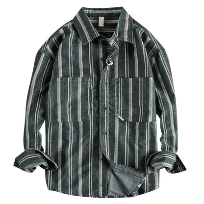Men's Vintage Yarn-dyed Striped Overalls Casual Shirt