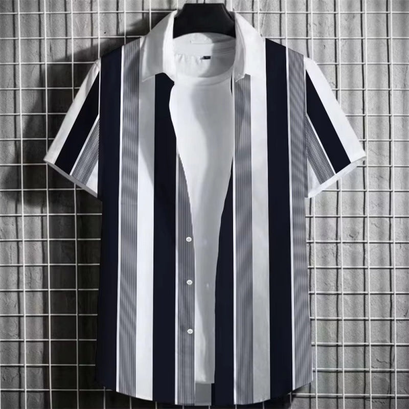3D Printing Short Sleeve - Color Simple Striped Men's Shirt