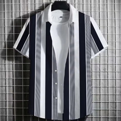 3D Printing Short Sleeve - Color Simple Striped Men's Shirt
