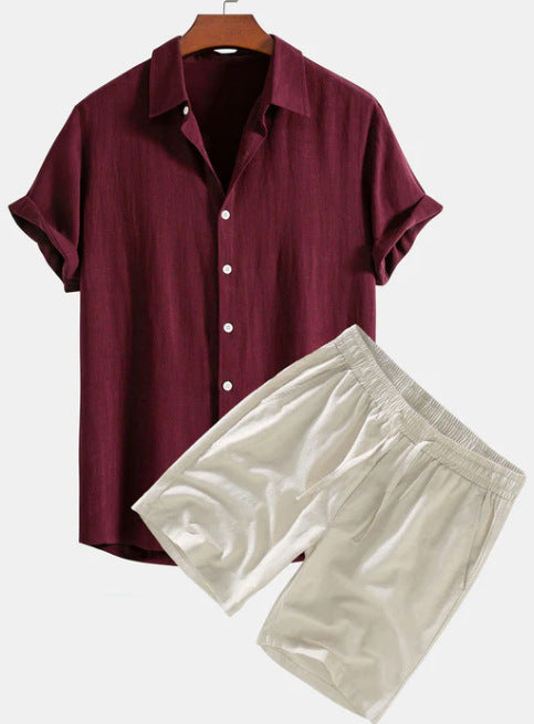 Solid Color Casual Short-sleeved Shirt Shorts Suit for Men