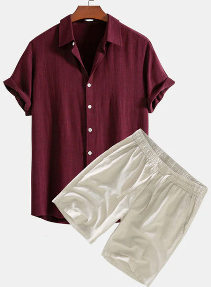 Solid Color Casual Short-sleeved Shirt Shorts Suit for Men