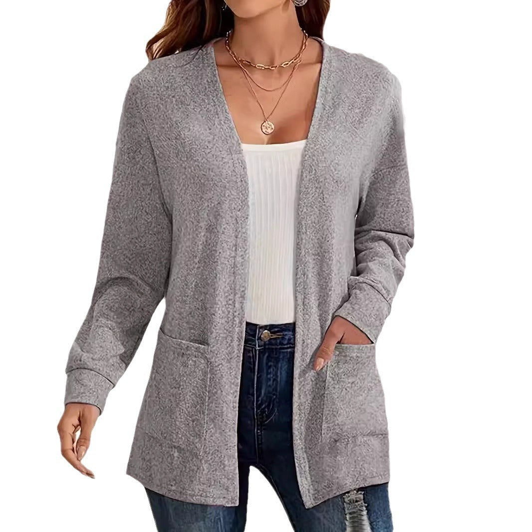 Women's Casual Solid Color Pocket Loose-fitting Thin Long Sleeve Coat