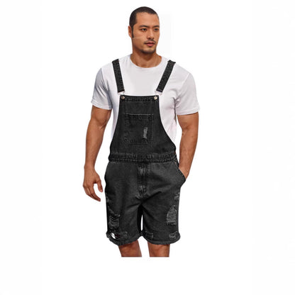 Ripped Leisure Men's Denim Suspender Shorts - Trendy & Stylish
