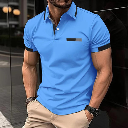 Men's Casual Polo Shirt - Faux Pocket & Lapel Button