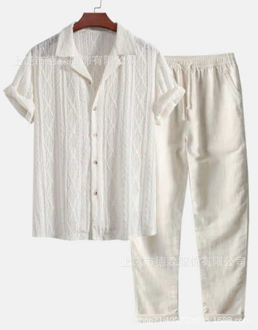 Loose Short Sleeve Shirt Trousers Suit for Men - Casual Wear
