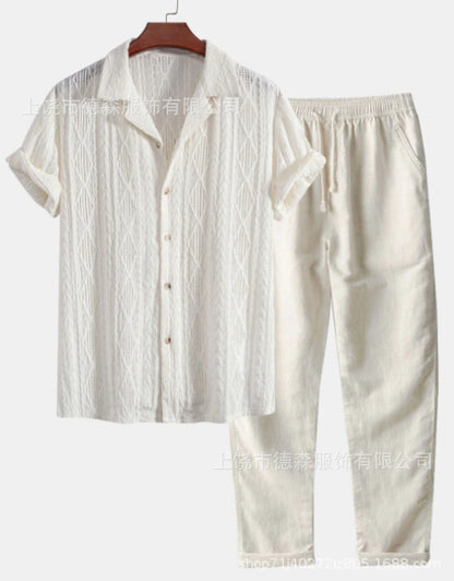 Loose Short Sleeve Shirt Trousers Suit for Men - Casual Wear
