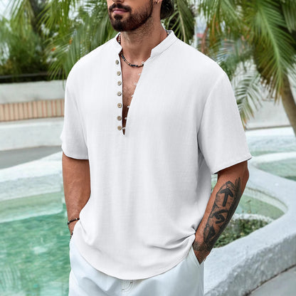 Summer Deep V-neck Cotton Linen Shirt - Breathable & Stylish