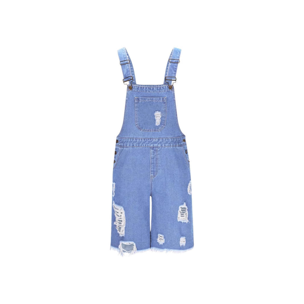 Ripped Leisure Men's Denim Suspender Shorts - Trendy & Stylish