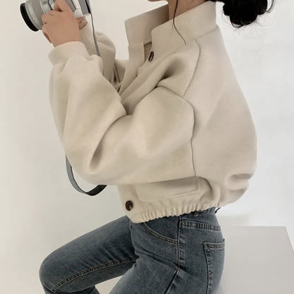 Cool Korean Style Autumn And Winter New Style Stand Collar Niche Short Lazy Style Loose Casual Woolen Coat For Women