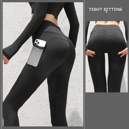 Women's Seamless Leggings With Pockets - High-Waist Push Up Gym Sport Leggings