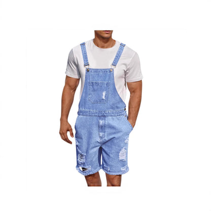Ripped Leisure Men's Denim Suspender Shorts - Trendy & Stylish