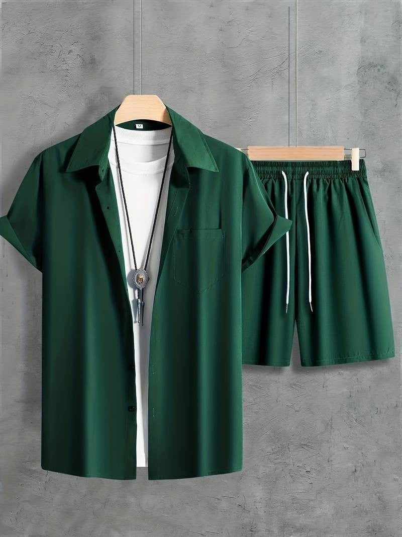 Beach Style Short Sleeve Shirt Men's Suit - Casual Summer Wear