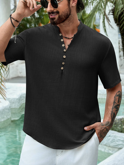 Summer Deep V-neck Cotton Linen Shirt - Breathable & Stylish