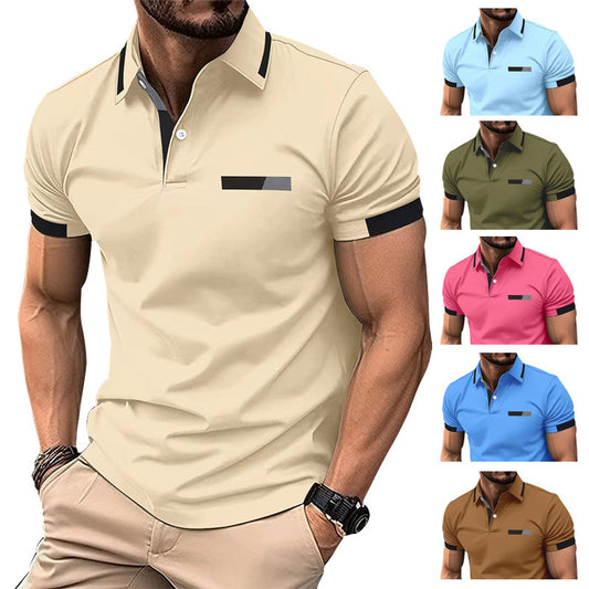 Men's Casual Polo Shirt - Faux Pocket & Lapel Button