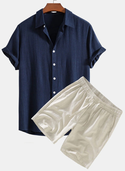 Solid Color Casual Short-sleeved Shirt Shorts Suit for Men