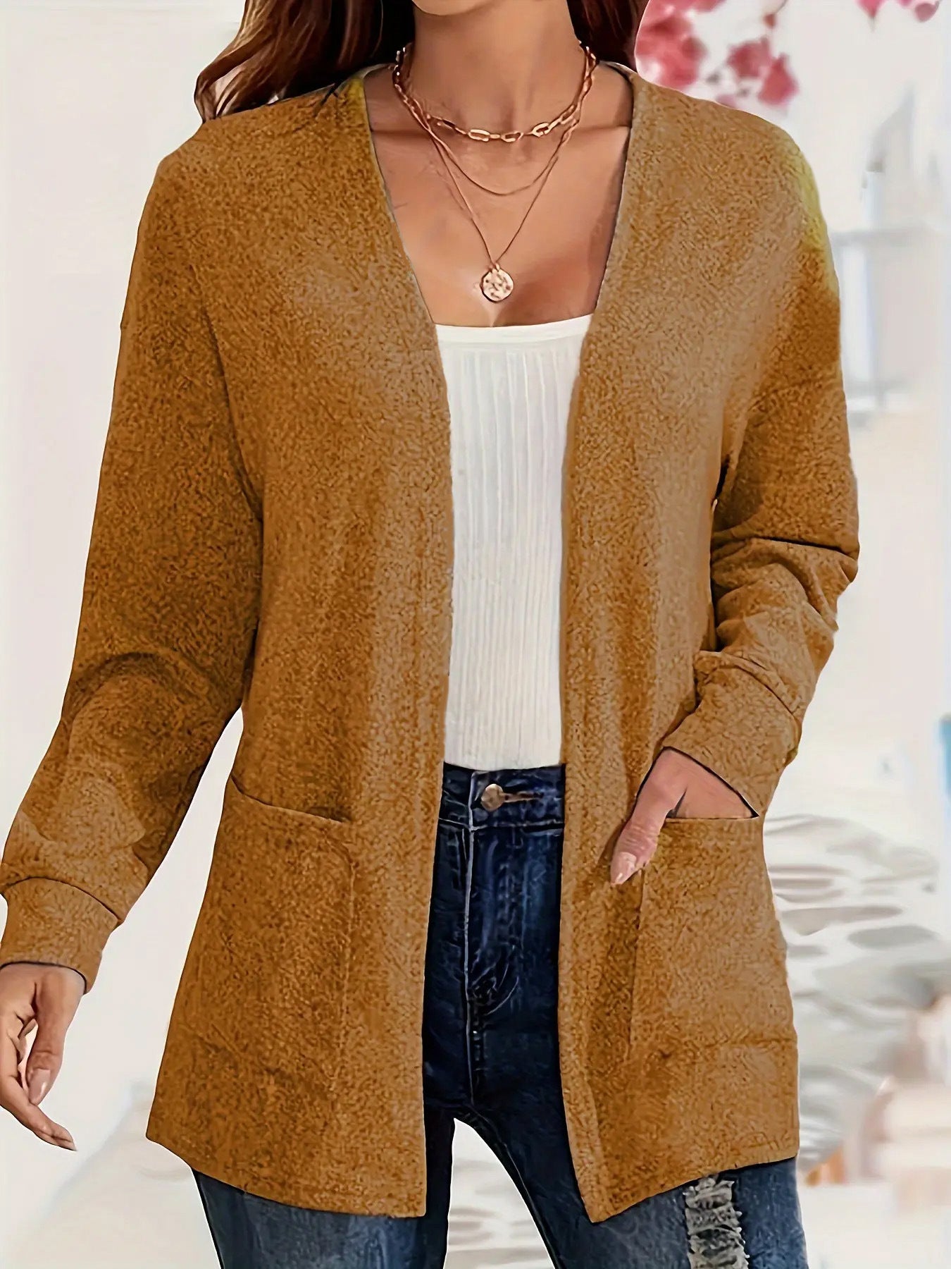 Women's Casual Solid Color Pocket Loose-fitting Thin Long Sleeve Coat